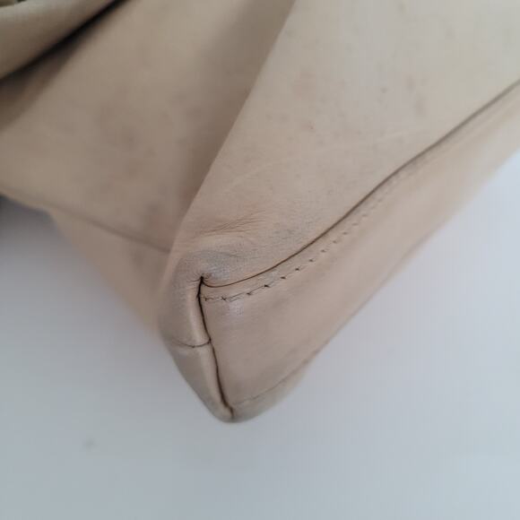 Tory Burch Geniue Leather Tan Beige Foldover Flap Shoulder Bag Purse Medium Fair - Picture 11 of 11